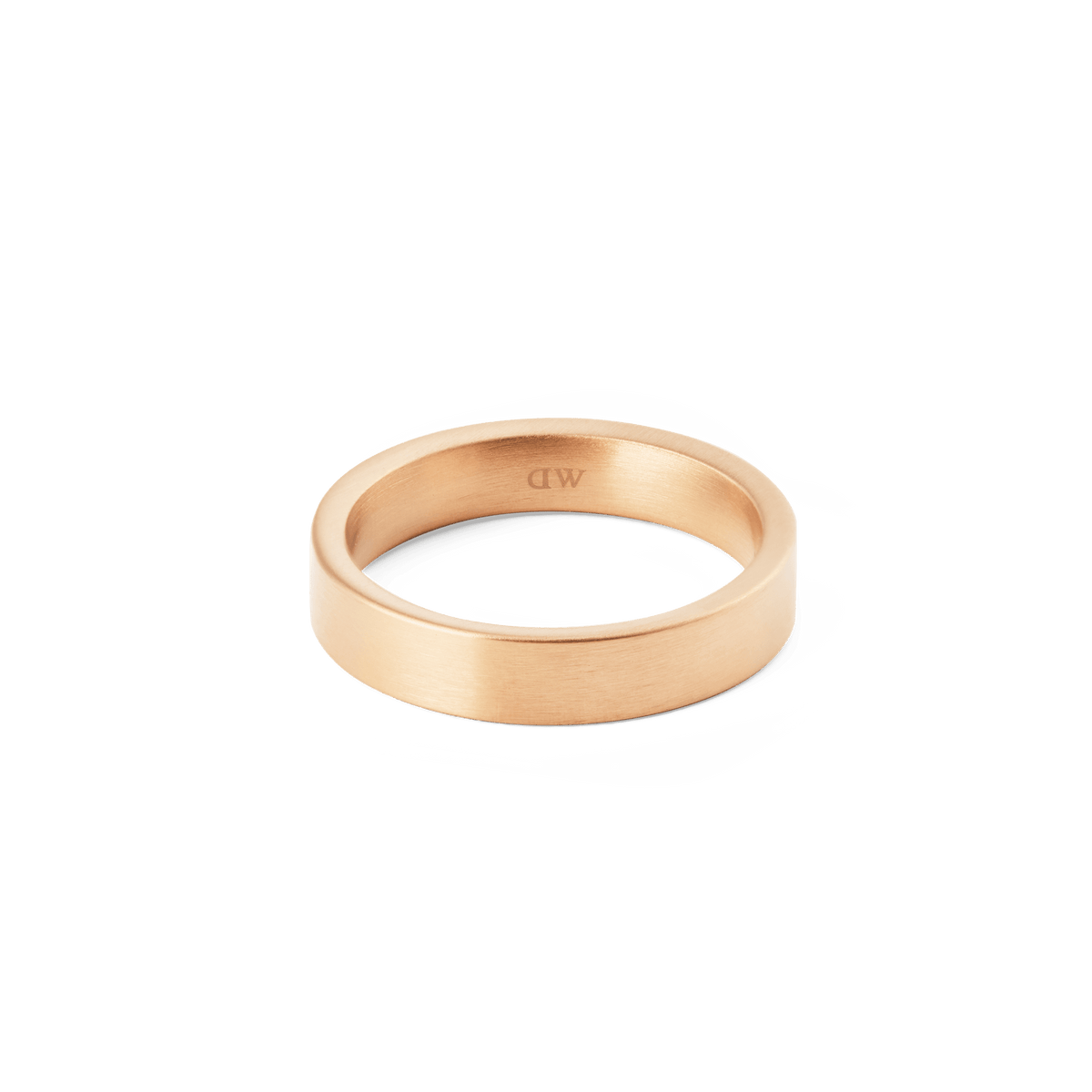 Line Ring Brushed Rose Gold 4.5mm showcases a brushed rose gold finish and minimalist band profile, made from stainless steel for lasting quality and comfort.