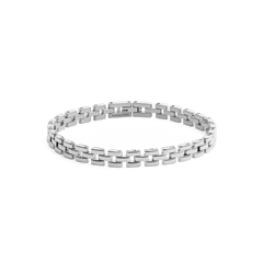 Polished silver 3-Link Bracelet featuring geometric links and a secure fold-over clasp, crafted from stainless steel for a sleek, modern look suitable for everyday wear.