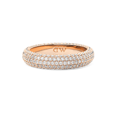 Pavé Ring Rose Gold 5 mm with a classic rose gold band, featuring three rows of closely set white cubic zirconia crystals for a sparkling, sophisticated look.
