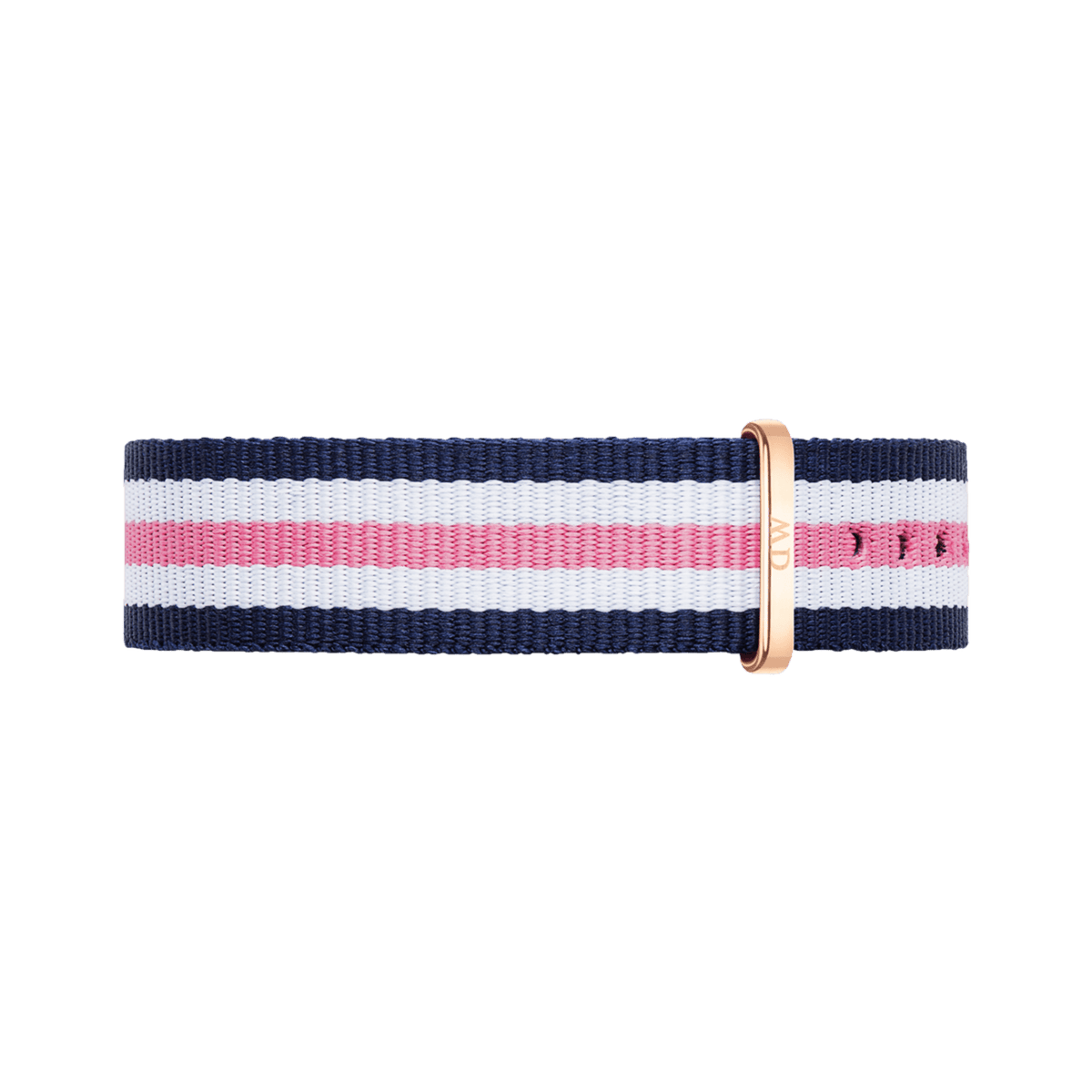 Southampton Strap Rose Gold features navy, white, and pink stripes in a classic NATO design with a rose gold buckle, offering a stylish and comfortable replacement watch strap for everyday wear.