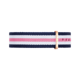 Southampton Strap Rose Gold features navy, white, and pink stripes in a classic NATO design with a rose gold buckle, offering a stylish and comfortable replacement watch strap for everyday wear.