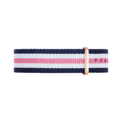 Southampton Strap Rose Gold features navy, white, and pink stripes in a classic NATO design with a rose gold buckle, offering a stylish and comfortable replacement watch strap for everyday wear.