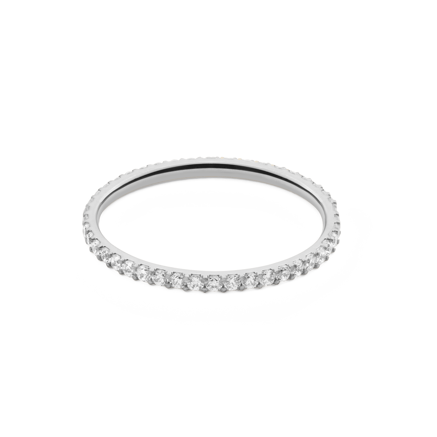 Mirelle Eternity Ring Silver 1.4 mm featuring a slim silver band with white cubic zirconia crystals, designed for a subtle and elegant sparkle.