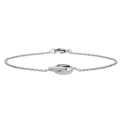 Minimalist Elan Unity Bracelet Silver with two interlocking rings as a pendant on a fine silver chain, designed in polished stainless steel with a comfortable clasp.
