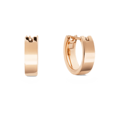 A pair of Daniel Wellington Line Earring Polished Rose Gold 3.5mm hoop earrings, crafted from polished rose gold PVD-plated stainless steel, featuring a minimalist design with a smooth, reflective finish and a secure latch-back closure.