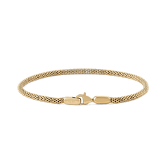 Slim gold mesh bracelet with a lobster clasp, featuring a refined 2.8 mm width and minimalist design, ideal for layering or everyday wear.