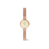 Petite Mini Champagne Melrose features a delicate champagne dial and a rose gold mesh strap, offering a sophisticated and modern look ideal for everyday wear.
