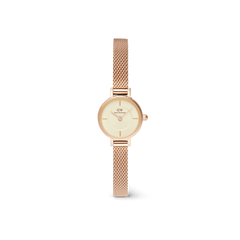 Petite Mini Champagne Melrose features a delicate champagne dial and a rose gold mesh strap, offering a sophisticated and modern look ideal for everyday wear.