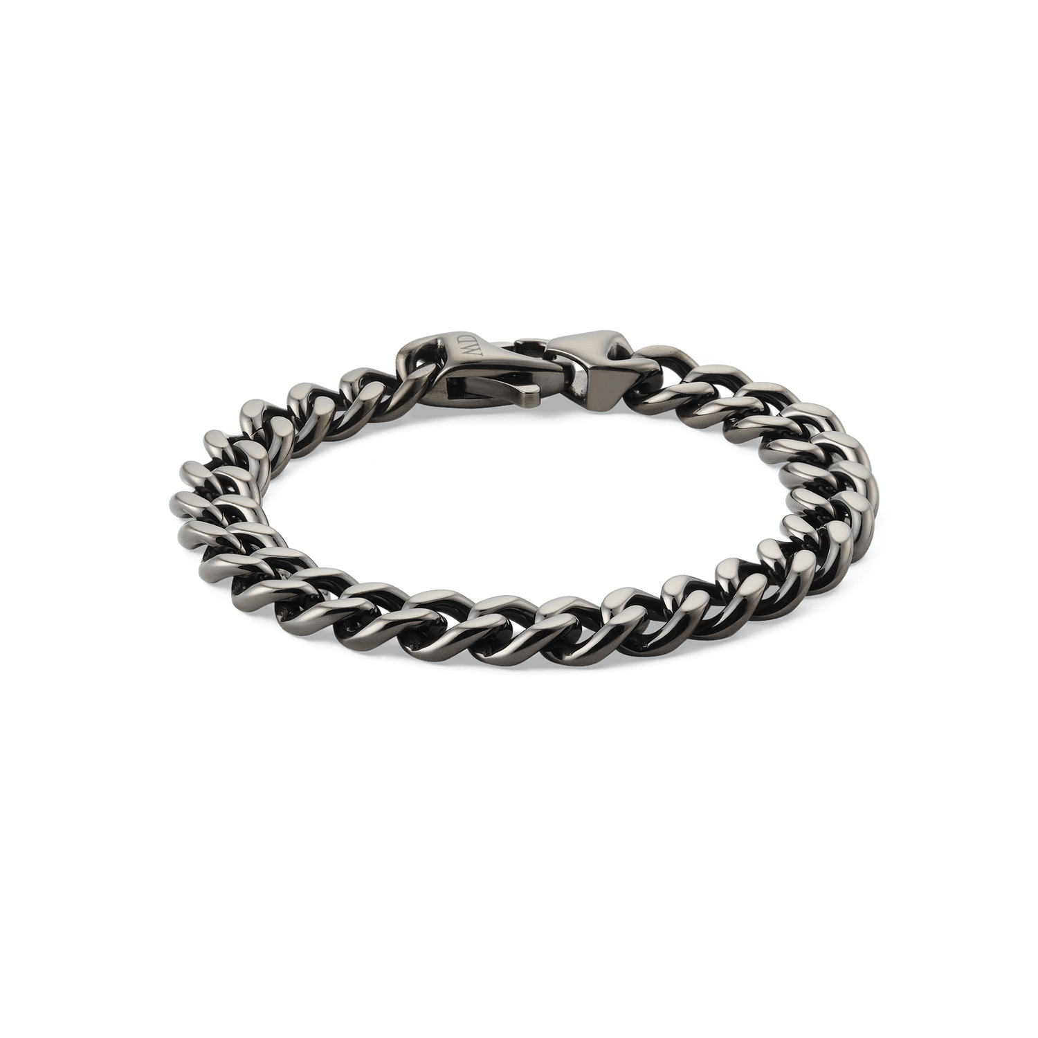Chunky Ellipse Cuban Chain Bracelet in graphite finish, featuring bold interlocking links and a polished lobster clasp, crafted from 316L stainless steel for a modern, versatile men's accessory.