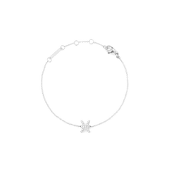 Crystal Zodiac Chain Bracelet Silver featuring a delicate silver chain with an adjustable clasp and a Pisces zodiac charm set with sparkling crystals at the centre.