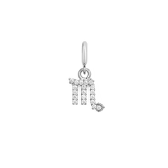 Scorpio zodiac watch charm in polished silver, featuring a sparkling astrological symbol with cubic zirconia crystals, designed for Daniel Wellington watches or bracelets.