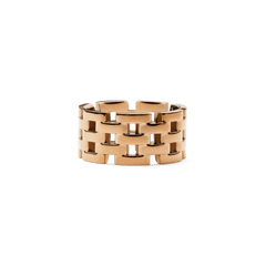 5-Link Ring Rose Gold featuring a wide band with geometric links and a polished rose gold finish, designed for a modern and distinctive jewellery style.