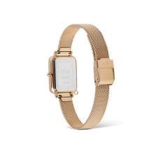 Rear view of the Quadro Crystal Zodiac Evergold Set gold ladies watch by Daniel Wellington, showing the stainless steel case back and adjustable gold mesh strap with secure clasp.