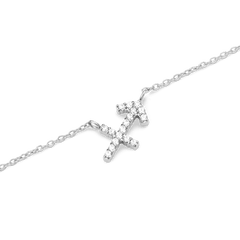 Close-up of the Crystal Zodiac Chain Necklace Silver showing a Sagittarius pendant crafted in silver and set with sparkling crystals on a fine chain.