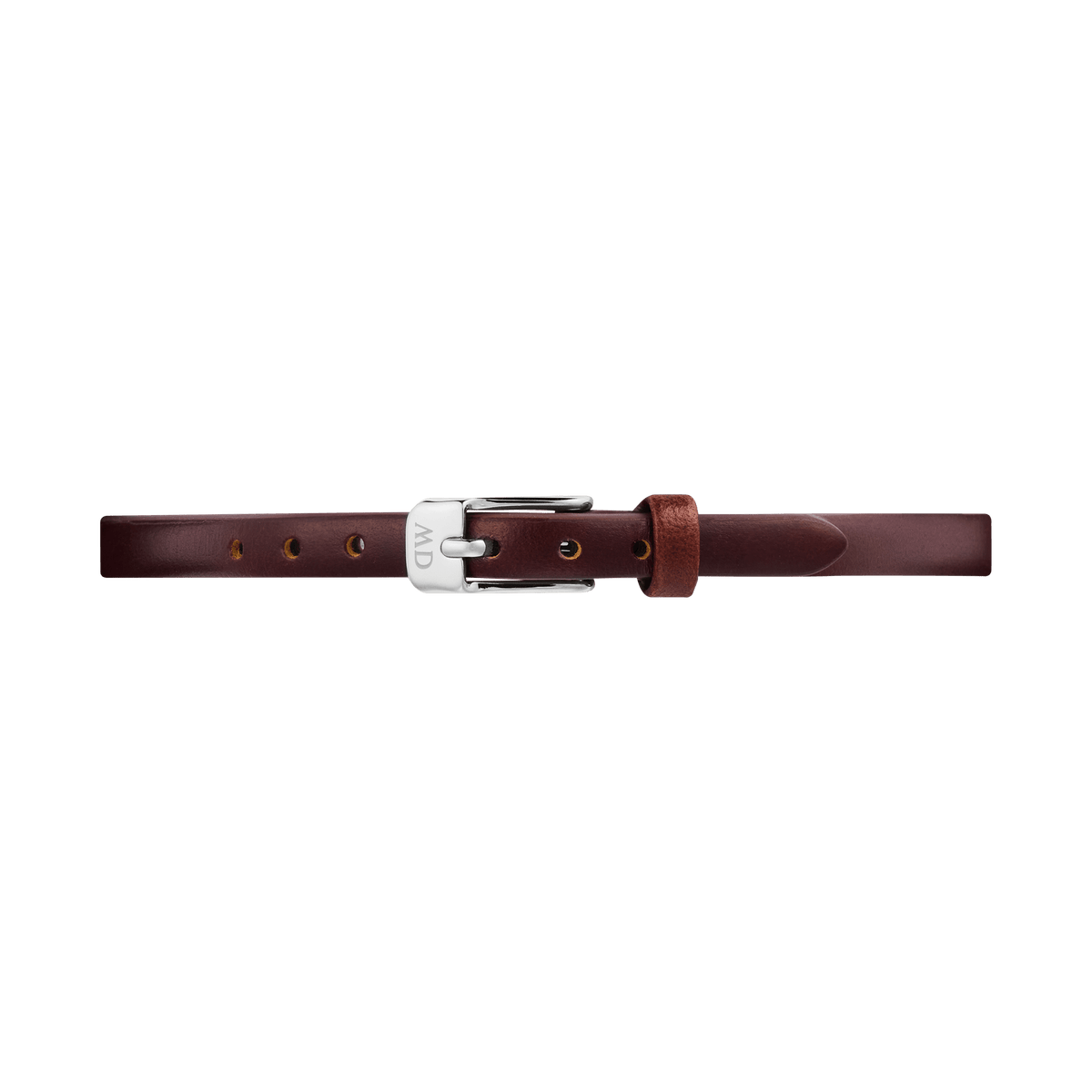 Brown genuine leather Pressed St Mawes Strap Silver with a polished silver pin buckle, featuring a slim 6mm profile suitable for petite ladies watches.
