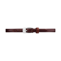 Brown genuine leather Pressed St Mawes Strap Silver with a polished silver pin buckle, featuring a slim 6mm profile suitable for petite ladies watches.