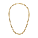 Chunky gold Cuban chain necklace with a polished finish and secure lobster clasp, designed in a classic style and suitable for both men and women.