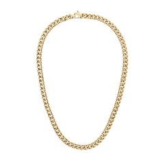 Chunky gold Cuban chain necklace with a polished finish and secure lobster clasp, designed in a classic style and suitable for both men and women.