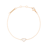 Delicate rose gold bracelet featuring a fine chain, adjustable clasp, and a heart-shaped pendant set with sparkling white stones, designed for everyday elegance and easy layering.