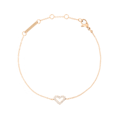 Delicate rose gold bracelet featuring a fine chain, adjustable clasp, and a heart-shaped pendant set with sparkling white stones, designed for everyday elegance and easy layering.