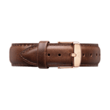 Classic Bristol Strap Rose Gold in brown genuine leather with neat stitching and a rose gold buckle, designed to fit a variety of watch sizes for a sophisticated finish.
