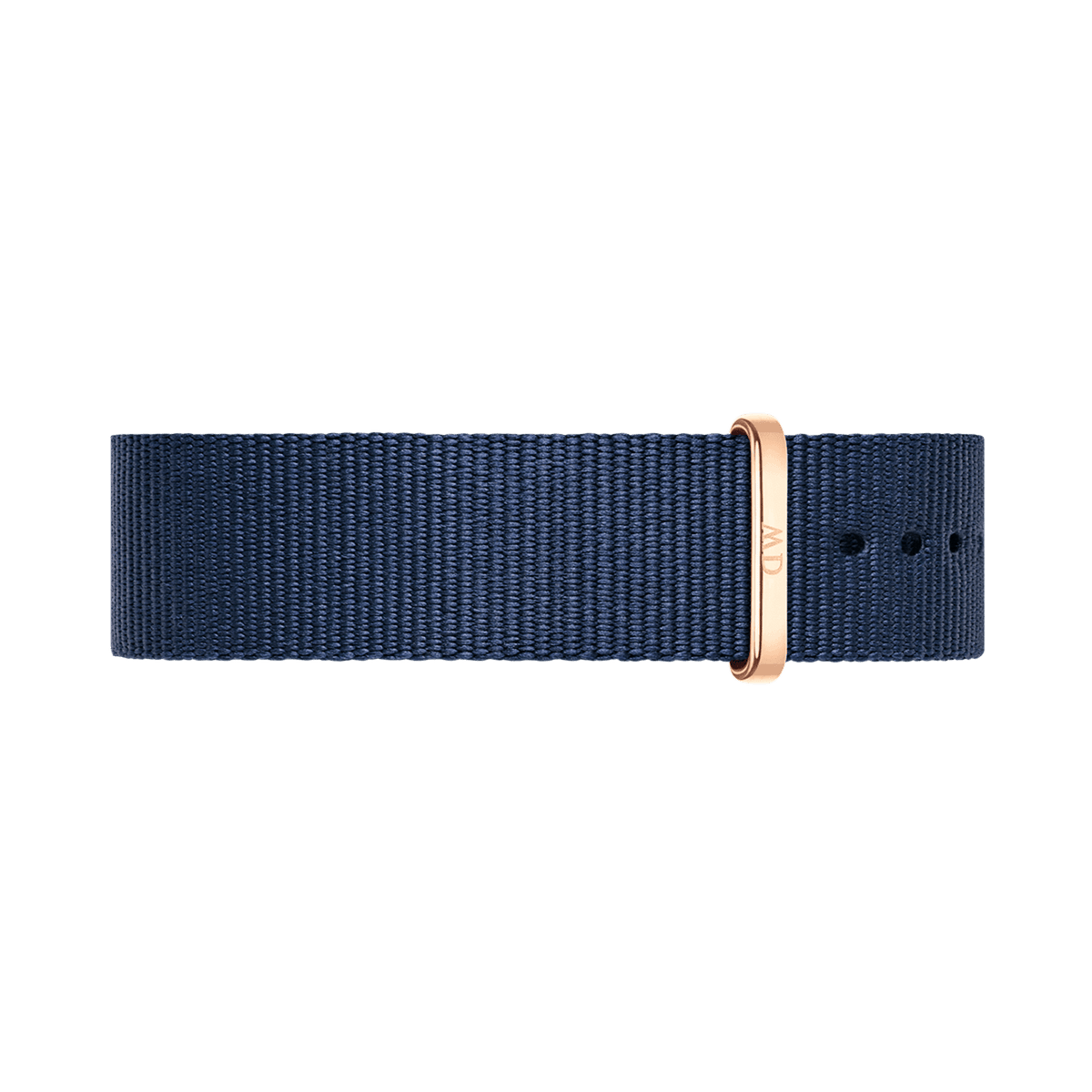 NATO style Bayswater Strap Rose Gold featuring deep midnight blue polyester fabric and a rose gold buckle, designed for easy adjustment and a modern, versatile look.