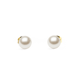 Pair of Pearl Stud Earring Gold featuring 6 mm white Swarovski glass pearls set on polished gold-tone bases, shown against a plain background.
