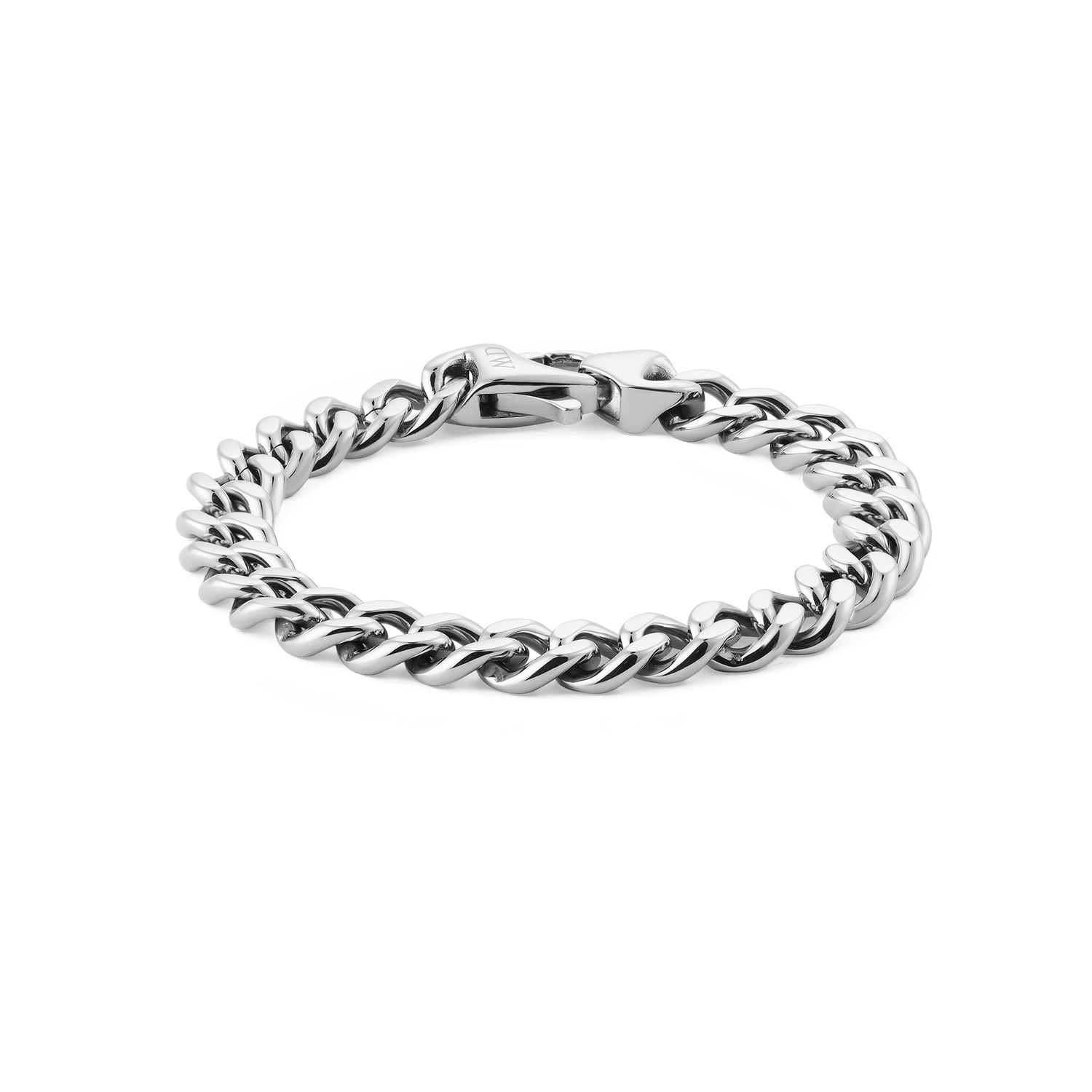 Chunky Ellipse Cuban Chain Bracelet Silver featuring polished 316L stainless steel links and a secure lobster clasp, designed for men seeking a bold, versatile accessory.