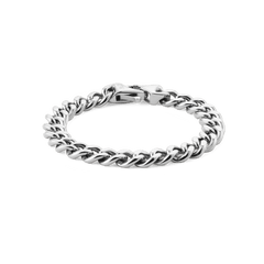 Chunky Ellipse Cuban Chain Bracelet Silver featuring polished 316L stainless steel links and a secure lobster clasp, designed for men seeking a bold, versatile accessory.