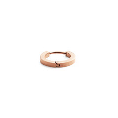 Rose gold hoop earring with a sleek, minimal design and a secure hinged clasp, shown against a plain background.