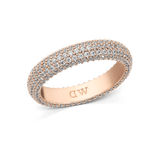 Rose gold Pavé Ring with a 5 mm wide band, featuring three rows of closely set white cubic zirconia crystals for a sparkling, elegant finish.