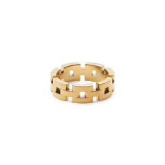 Gold 3-Link Ring featuring bold geometric links and a polished finish, inspired by classic watch straps for a modern yet timeless look.