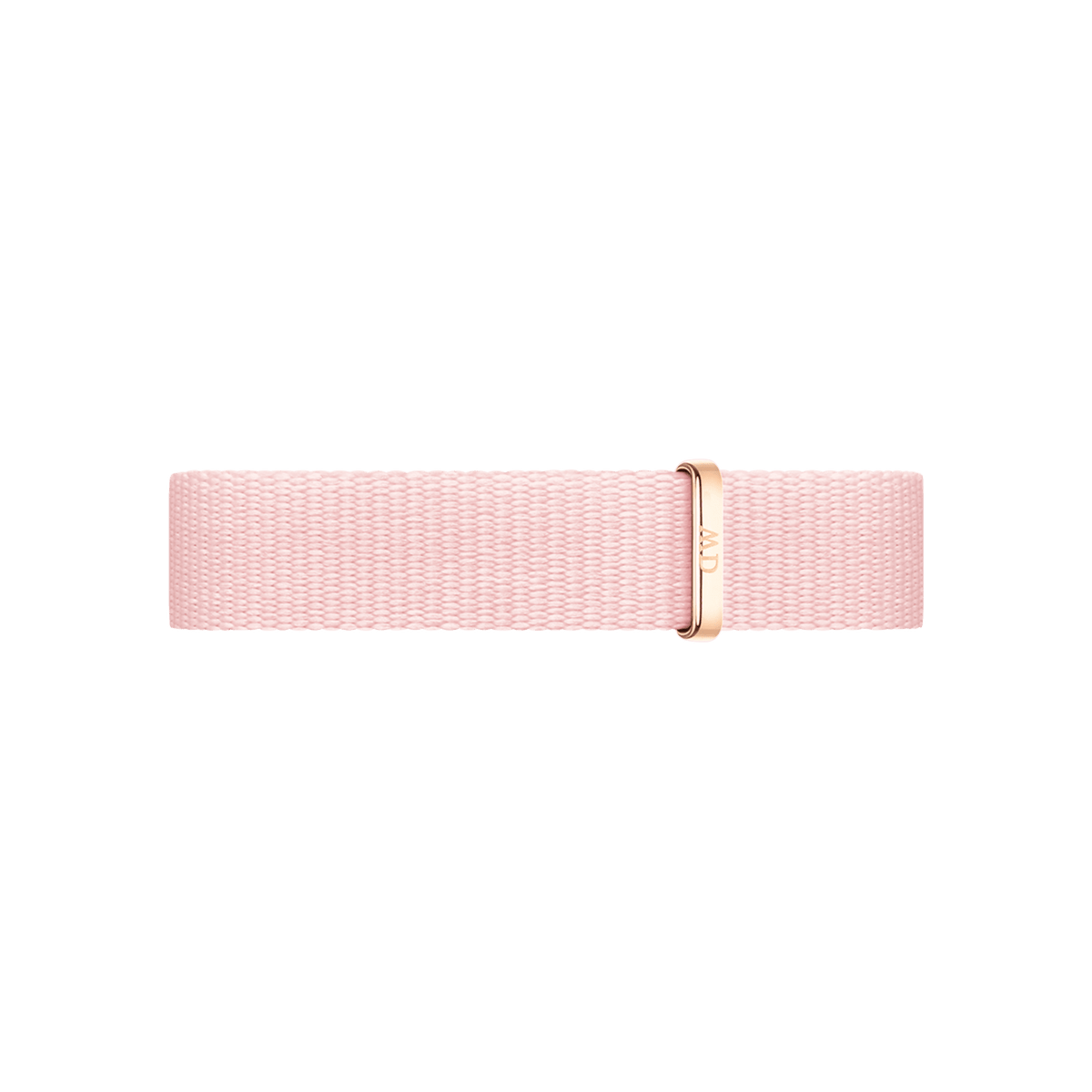Rosewater Strap Rose Gold features a soft pink recycled polyester NATO style watch strap with a rose gold buckle, offering a modern and elegant look for Daniel Wellington watches.