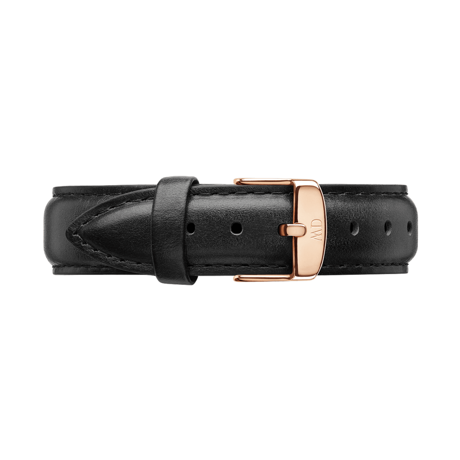 Sheffield Strap Rose Gold features a black genuine leather band with neat stitching and a rose gold buckle, offering a refined and versatile replacement strap for a range of watches.