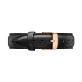 Sheffield Strap Rose Gold features a black genuine leather band with neat stitching and a rose gold buckle, offering a refined and versatile replacement strap for a range of watches.
