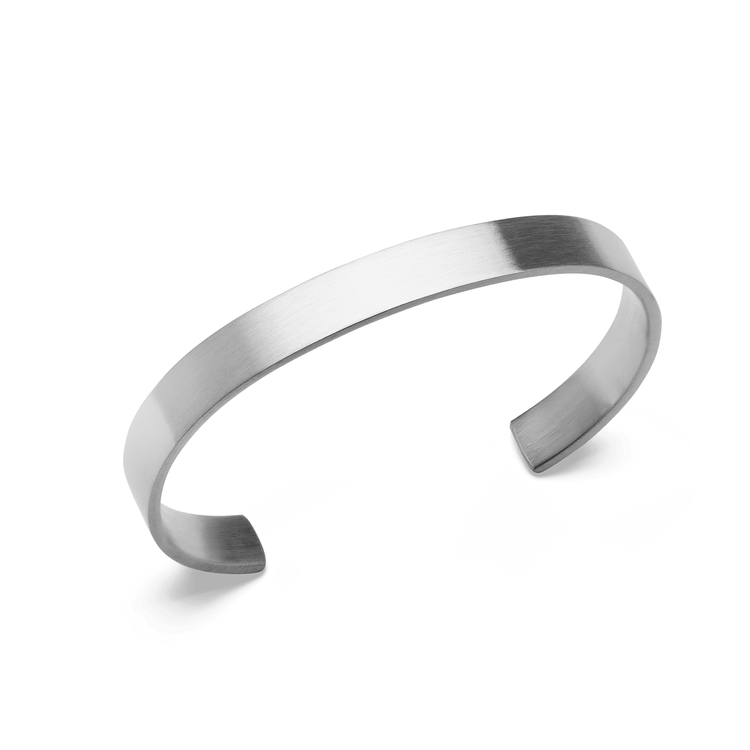 Minimalist Line Cuff Brushed Silver bracelet in 316L stainless steel, featuring a slim open cuff design with a smooth brushed finish and clean lines.