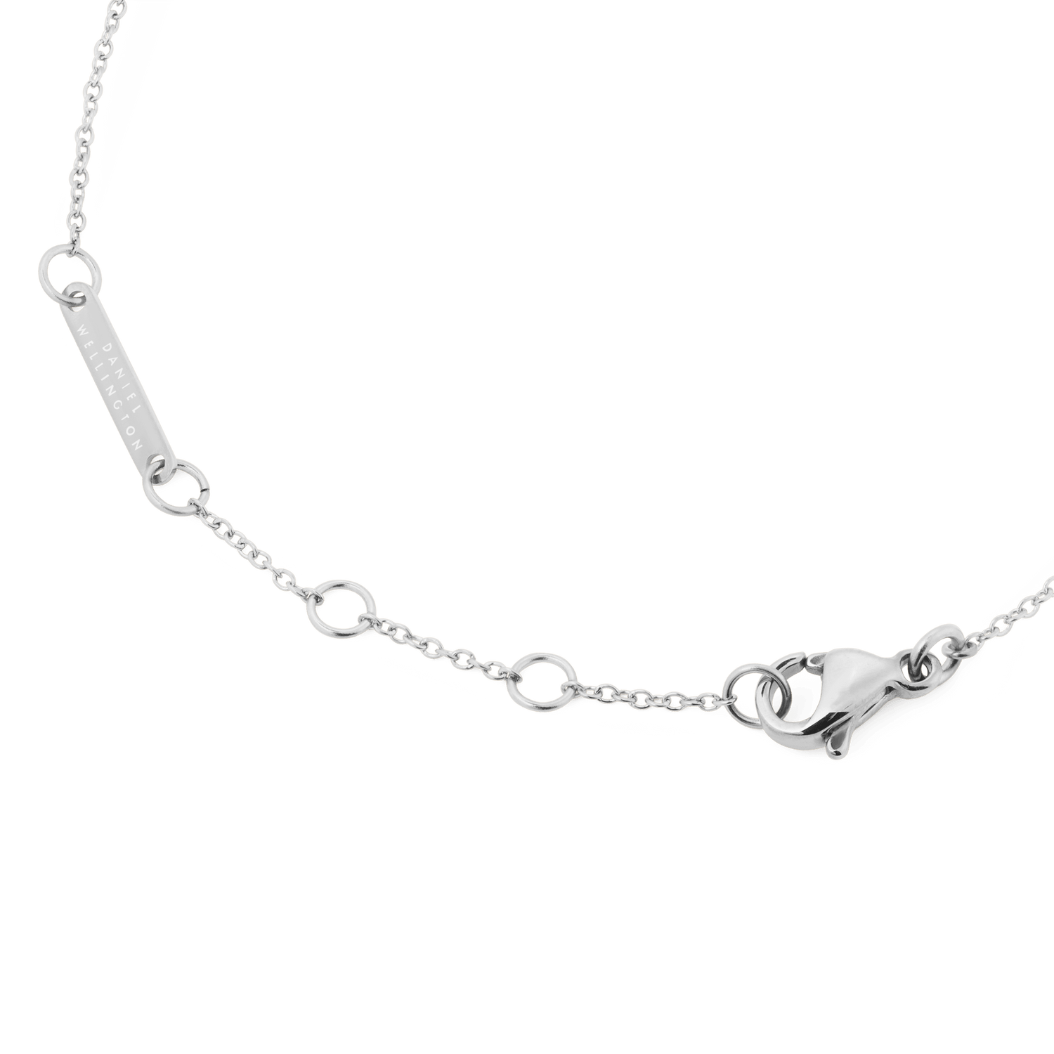 Adjustable clasp and chain detail of the Mirelle Infinity Bracelet Silver, featuring stainless steel links and a branded tag for a secure and comfortable fit.