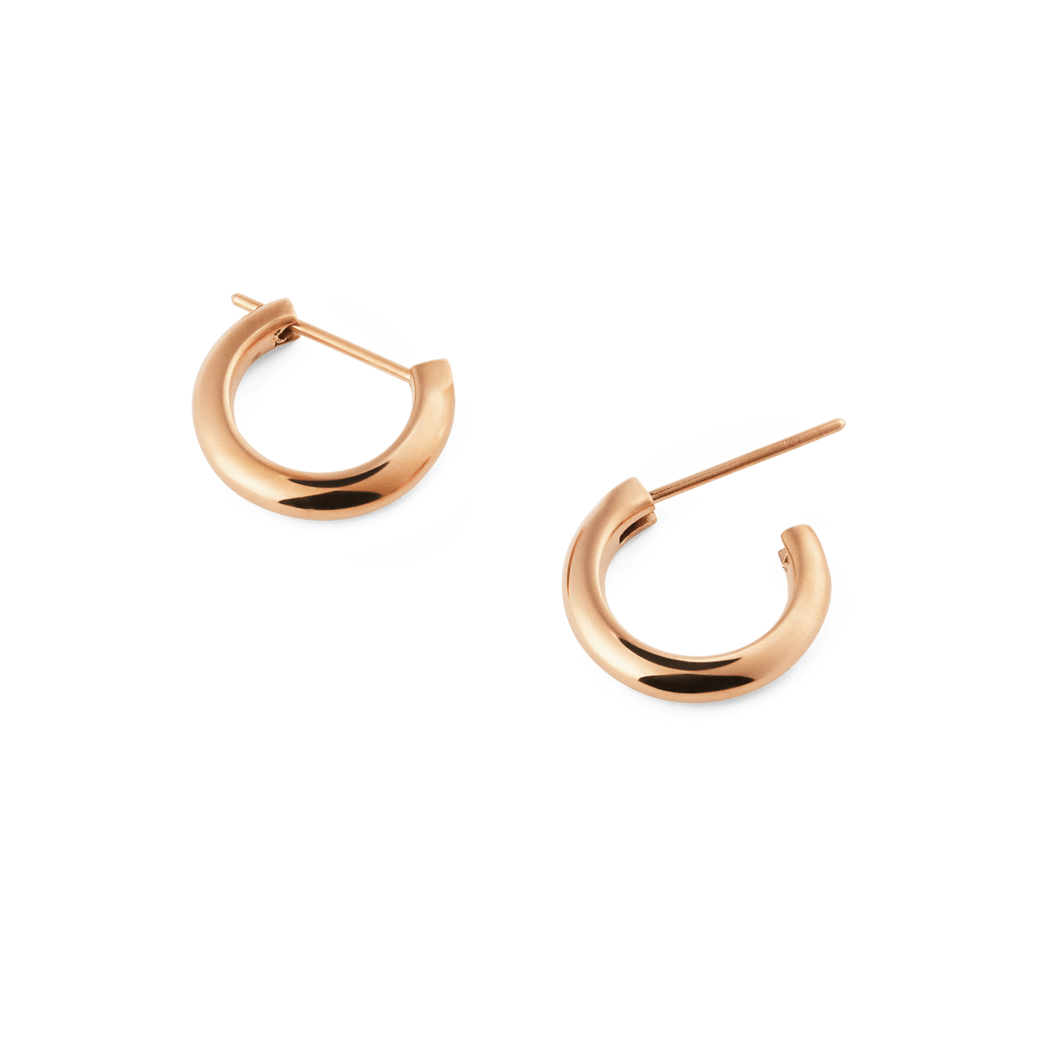 Arch Earring Rose Gold 9mm hoop earrings featuring a minimalist, rounded silhouette in polished rose gold, designed with a classic pin closure and a petite profile for everyday elegance.