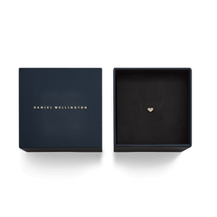 Crystal Heart Stud Gold earring with sparkling cubic zirconia crystals, elegantly presented in a navy Daniel Wellington gift box with gold lettering.