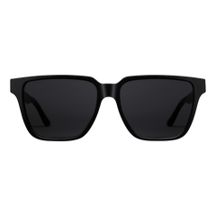 Rectangular Bio-Acetate Black sunglasses featuring an oversized square frame and matching black UV400 lenses, crafted from sustainable bio-acetate for a modern, minimalist look.