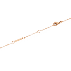Close-up of the Mirelle Solitaire Necklace Rose Gold clasp and adjustable chain, showing the fine rose gold links and secure fastening with branded detailing.