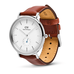 Classic Multi-Eye St Mawes Off-white Sunray Silver men's watch featuring a round silver case, off-white sunray dial, minimalist markers, blue-tinted sub-second hand, and a stitched brown leather strap with pin buckle closure.