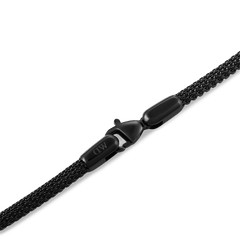Close-up of the Tide Mesh Bracelet Ashfield 2.8 showing its fine black mesh band and sturdy lobster clasp, highlighting the bracelet’s refined stainless steel construction and modern detailing.