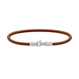 Slim brown leather St Mawes Bracelet Silver with a polished silver stainless steel lobster clasp, shown against a plain background to highlight its minimalist and versatile design for men.
