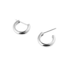 Arch Earring Silver 9mm features two small, polished stainless steel hoop earrings with a minimalist curved shape and classic pin closure, ideal for everyday wear.