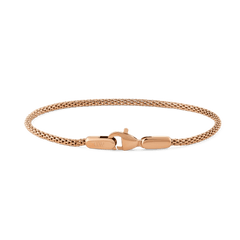Slim rose gold mesh bracelet with a lobster clasp, featuring a delicate woven band and minimalist design suitable for layering or everyday wear.