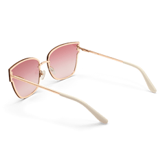 Grande Steel Pink Gradient Rose Gold sunglasses featuring oversized pink gradient lenses, rose gold plated stainless steel frame, and cream acetate temple tips, viewed from the back and side.
