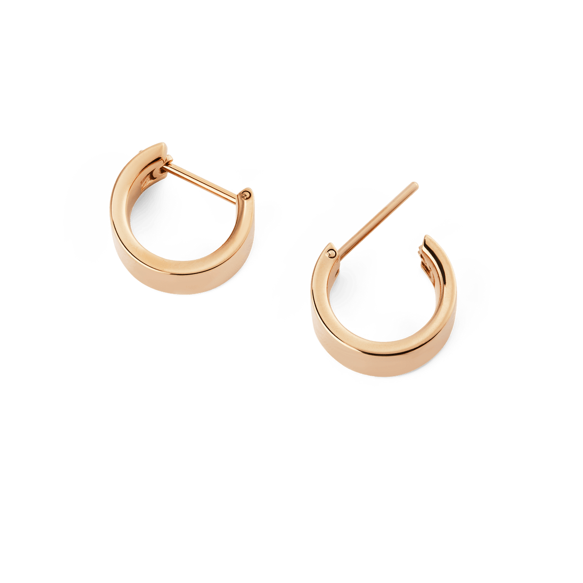 Line Earring Polished Rose Gold 5.5mm features a pair of small, squared hoop earrings in polished rose gold with a latch-back closure, highlighting a minimalist and modern design ideal for everyday wear.
