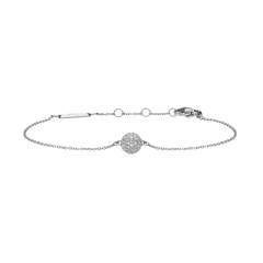 Delicate silver Pavé Crystal Pendant Bracelet featuring a fixed pavé ball pendant set with shimmering cubic zirconia crystals on an adjustable chain with secure lobster clasp.
