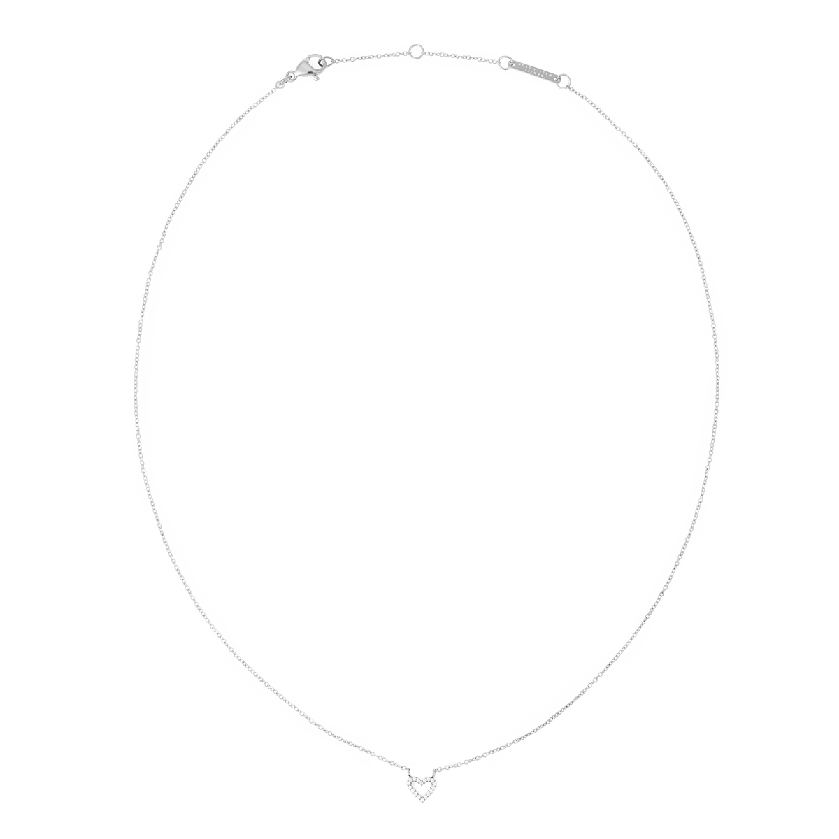 Fine silver chain necklace featuring an open heart pendant adorned with white cubic zirconia crystals, designed for a minimalist and elegant look.